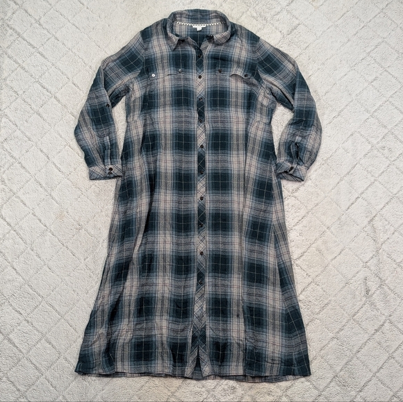 J. Jill Dress Womens L Green Plaid Midi Long Sleeve Button Up Cottage Prairie - Picture 1 of 5